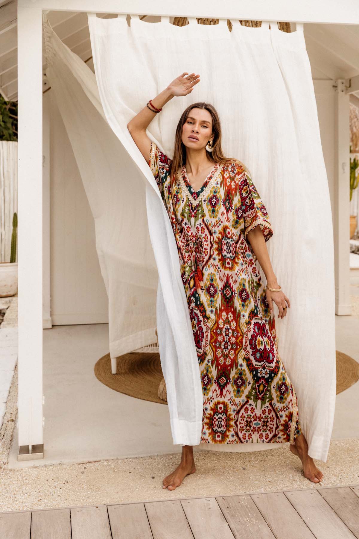 Amaru Kaftan Dress in Moon Beam Ikat