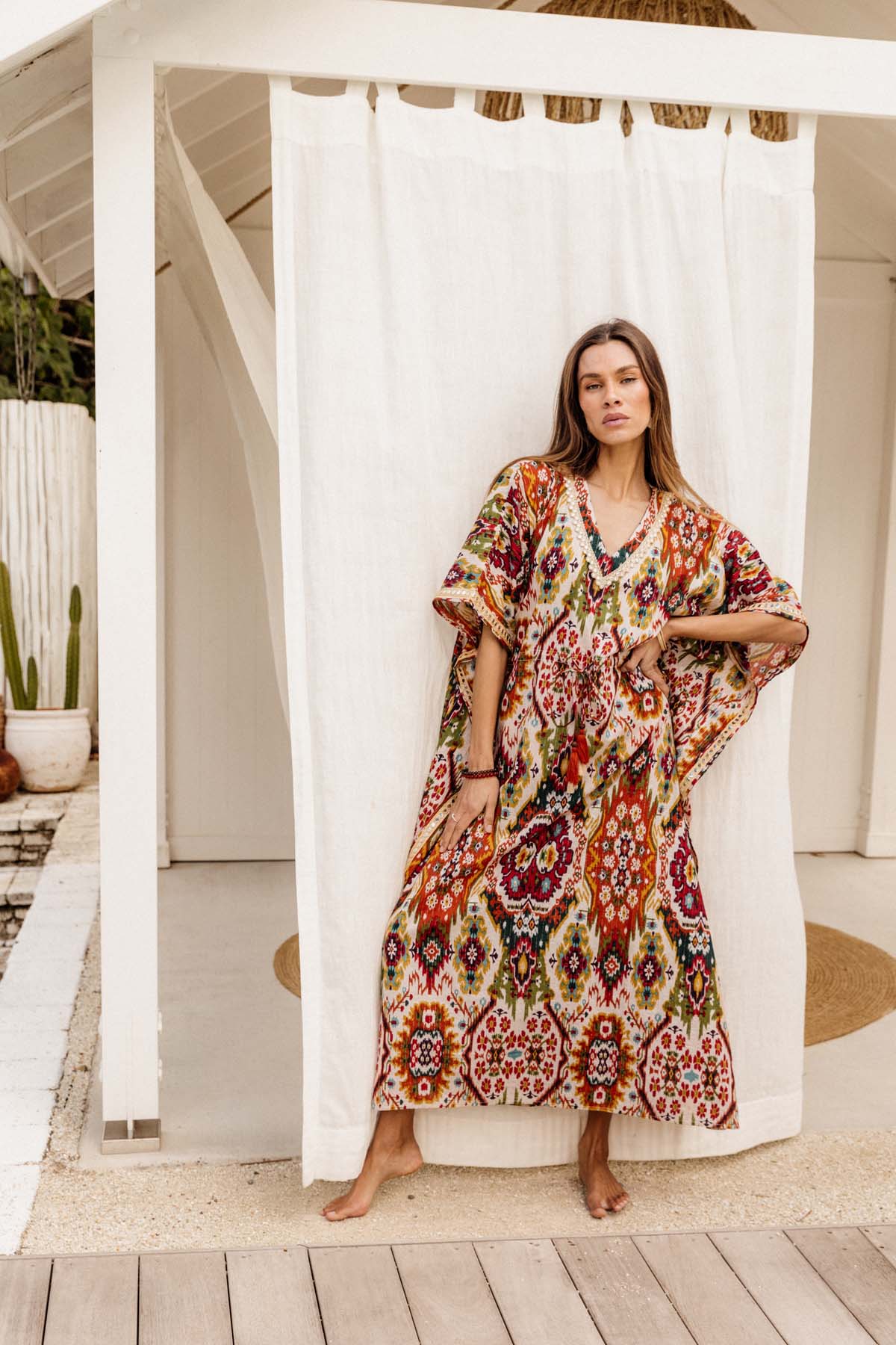 Amaru Kaftan Dress in Moon Beam Ikat