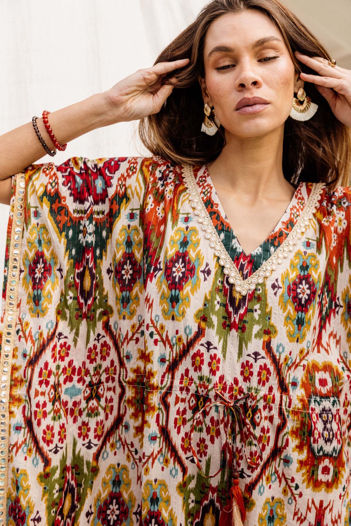 Amaru Kaftan Dress in Moon Beam Ikat