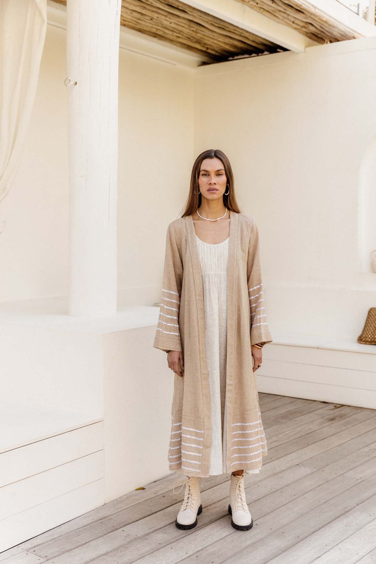 Milos Road Duster - Jute with Embroidery