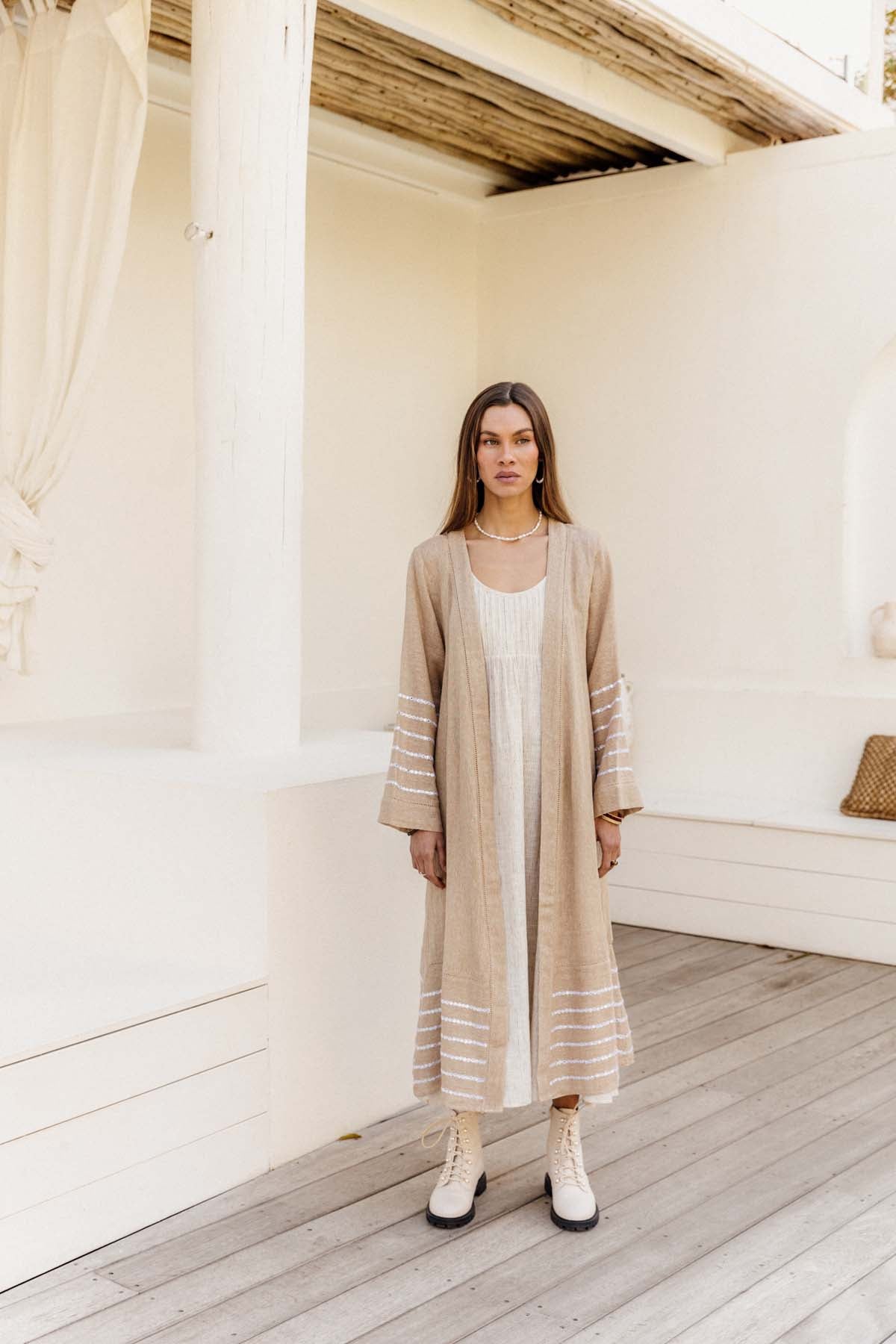 Milos Road Duster - Jute with Embroidery