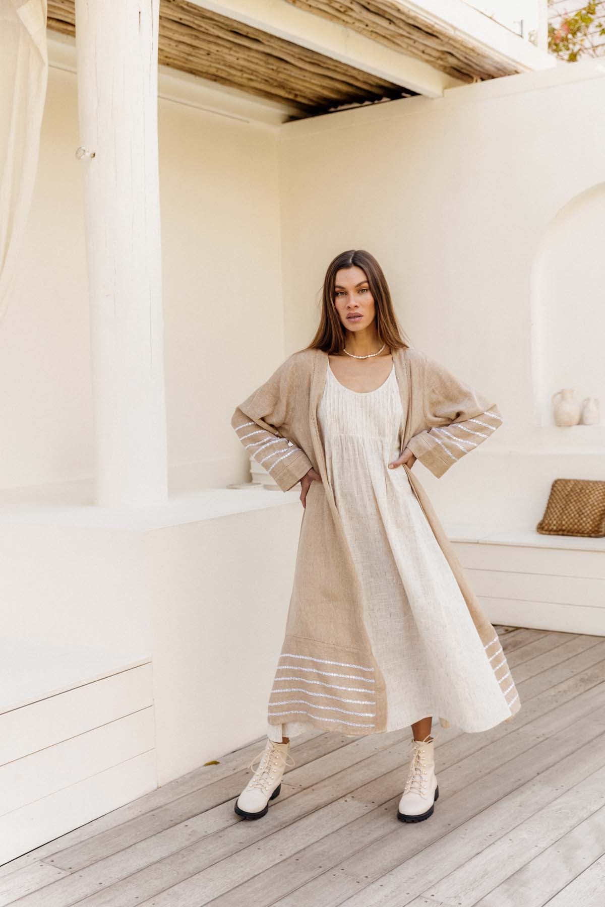 Milos Road Duster - Jute with Embroidery
