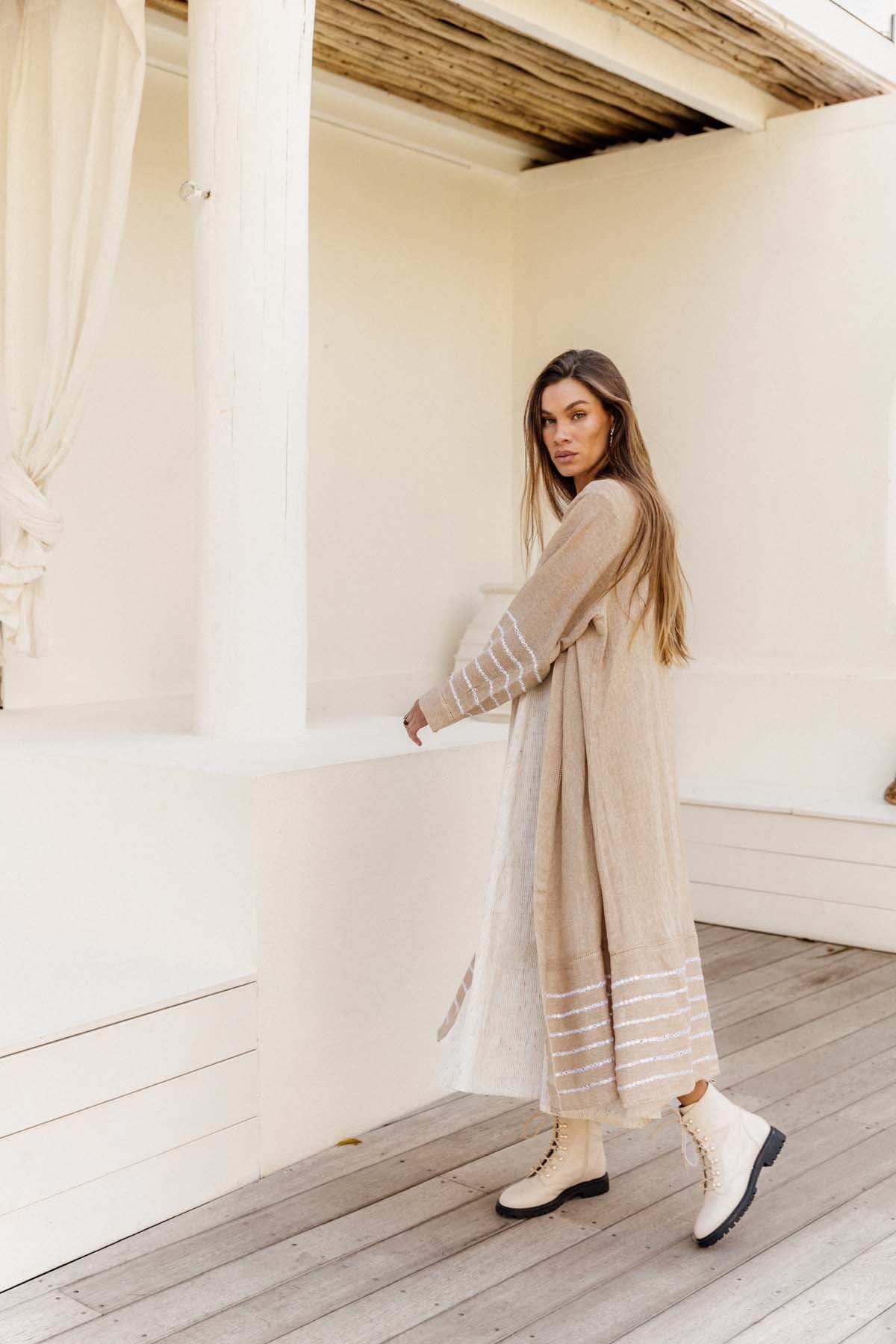 Milos Road Duster - Jute with Embroidery