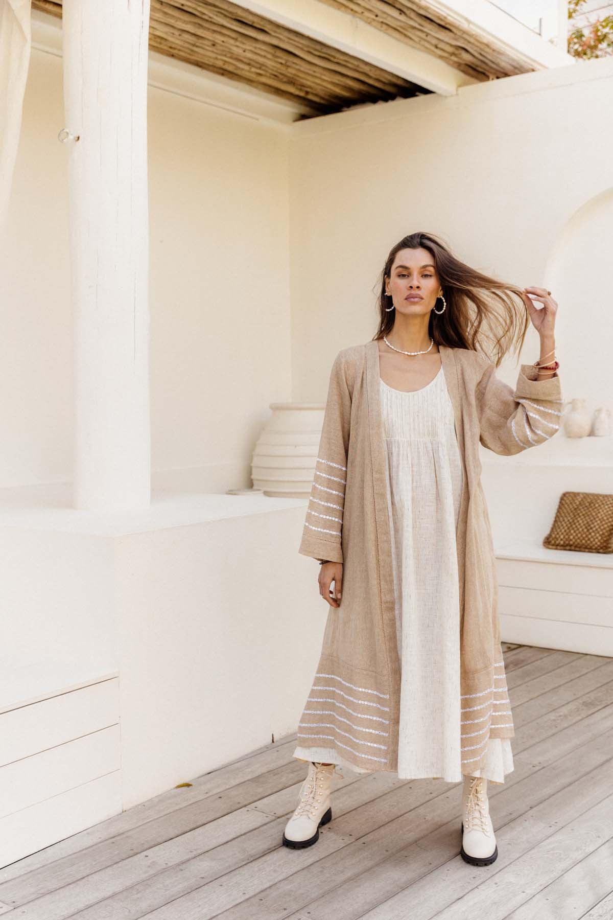Milos Road Duster - Jute with Embroidery