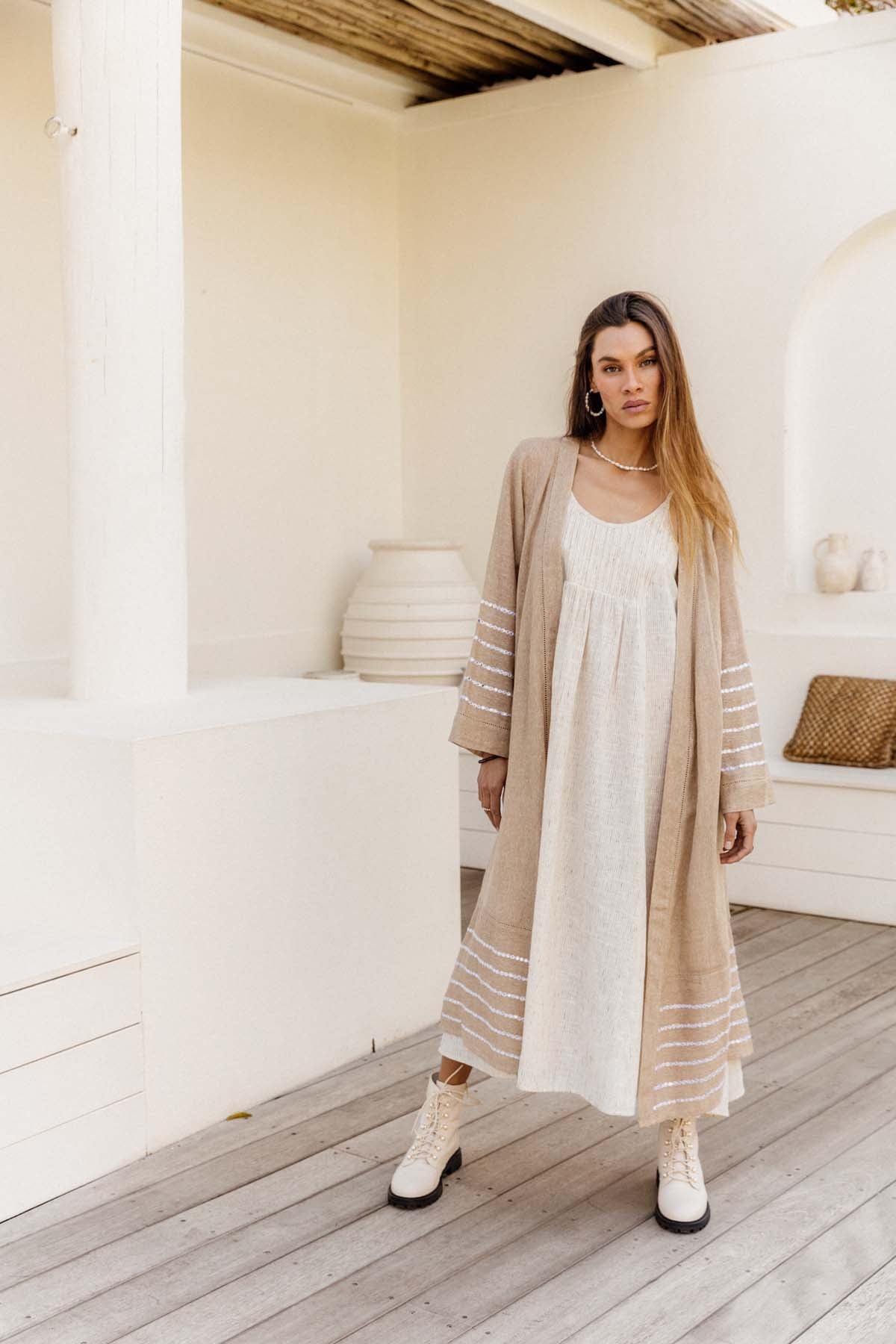 Milos Road Duster - Jute with Embroidery