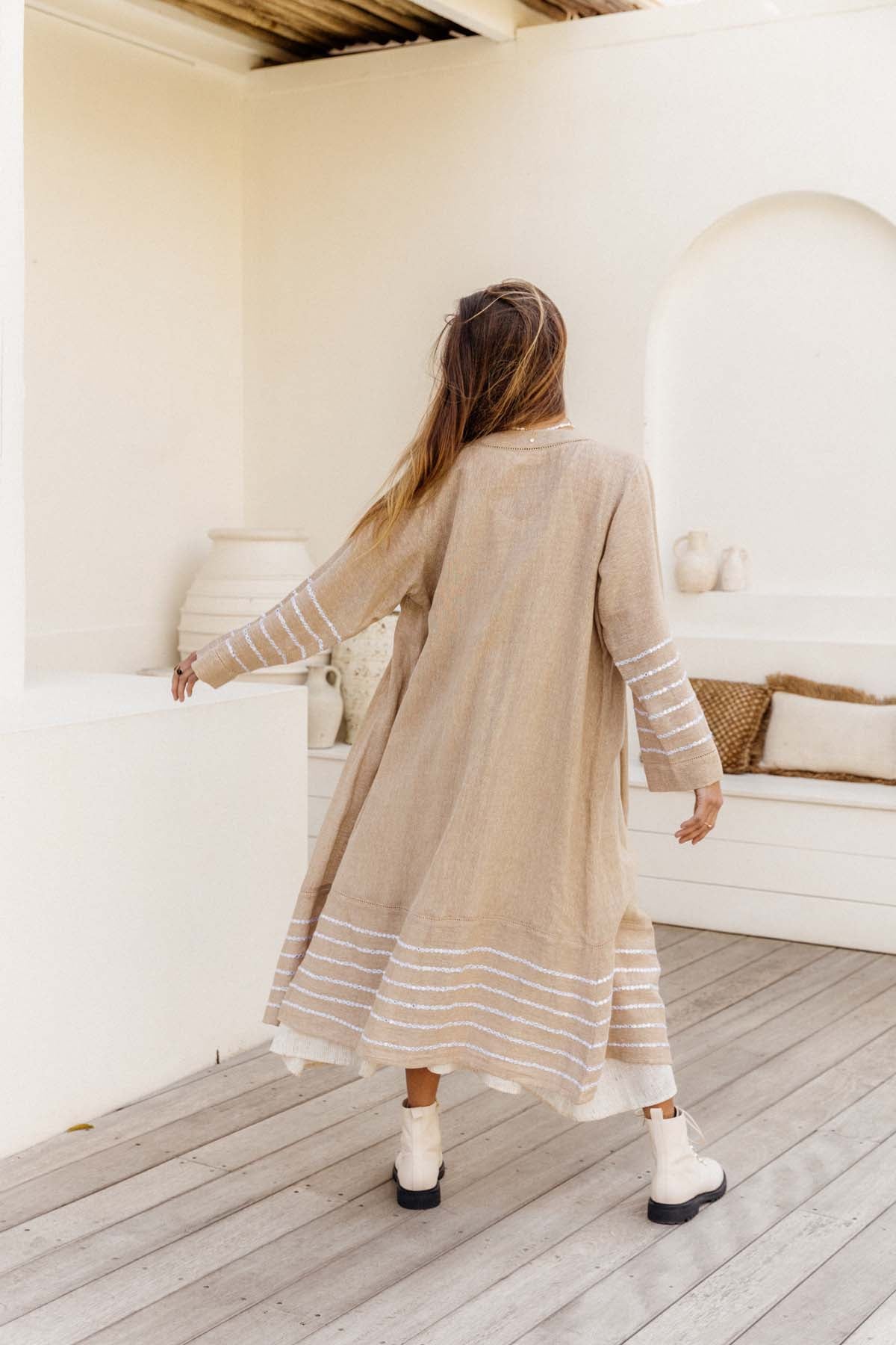 Milos Road Duster - Jute with Embroidery