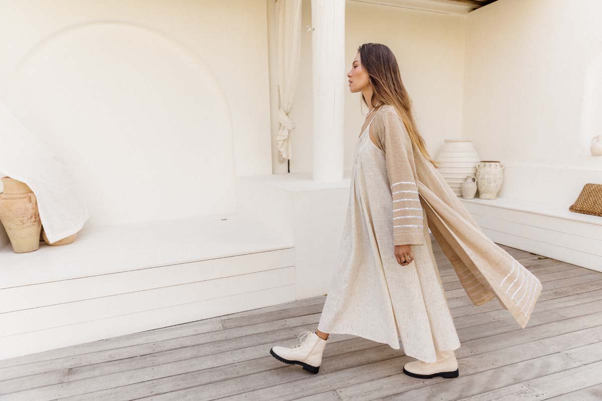 Milos Road Duster - Jute with Embroidery