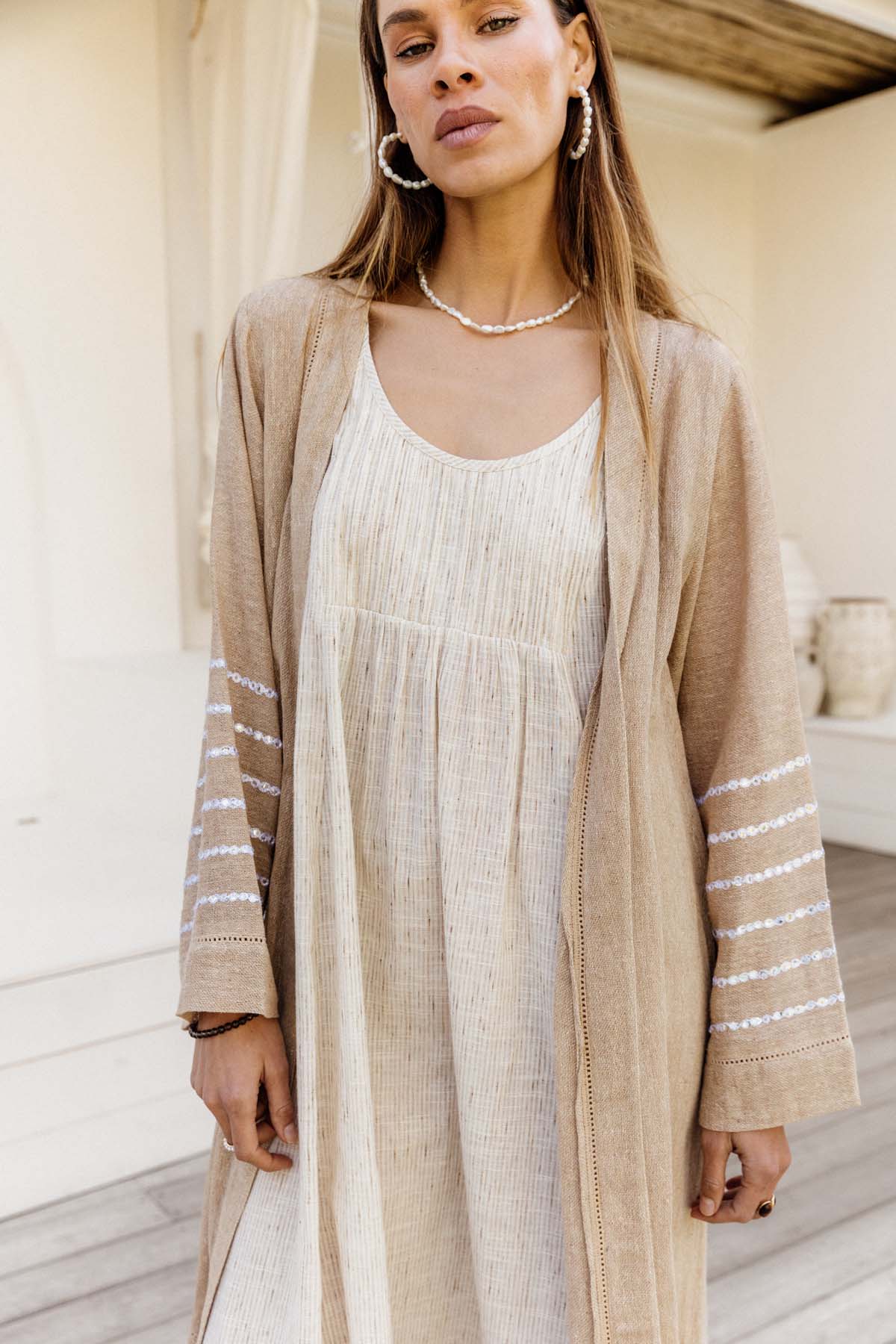 Milos Road Duster - Jute with Embroidery
