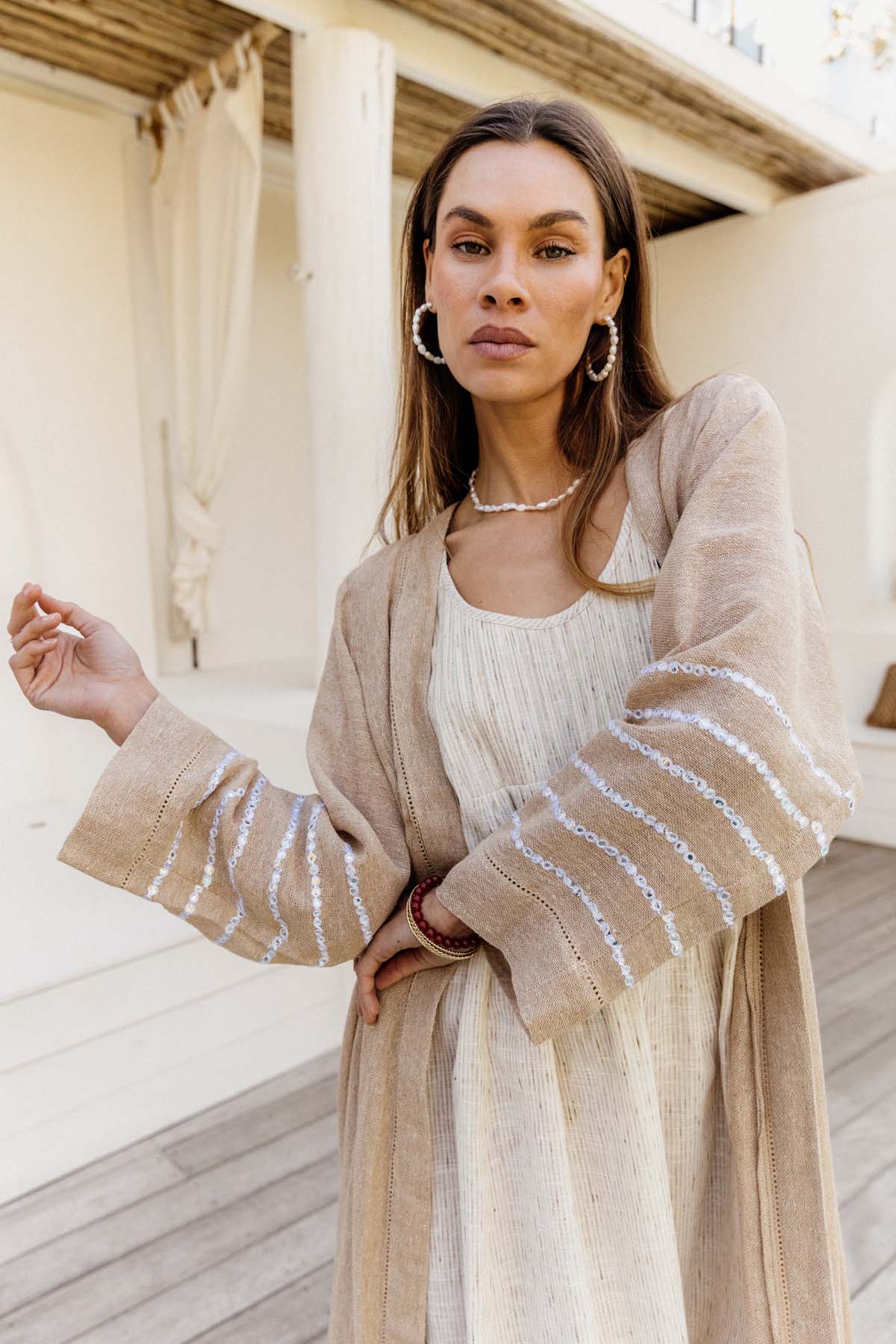 Milos Road Duster - Jute with Embroidery