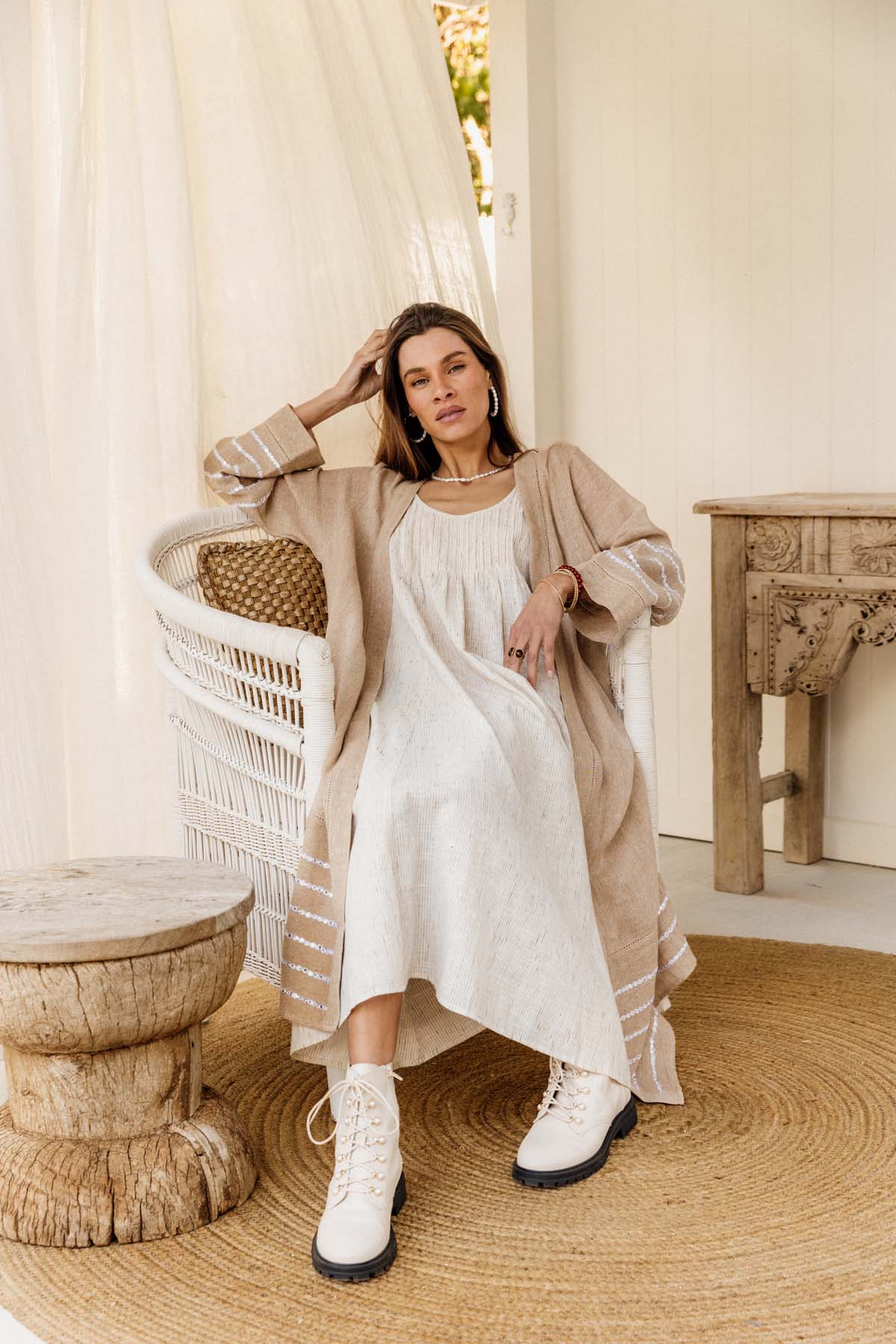 Milos Road Duster - Jute with Embroidery