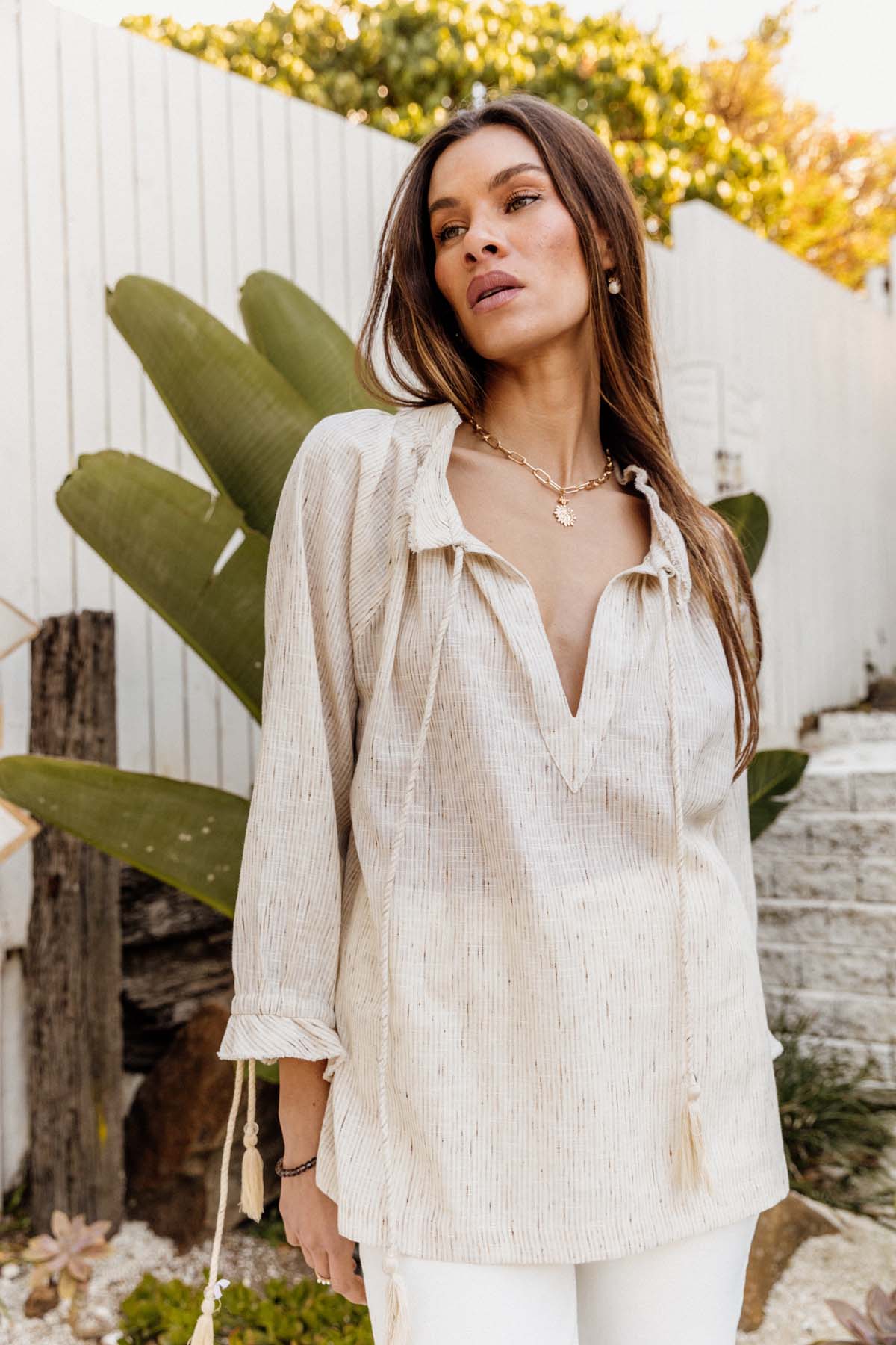 Santorini Top in Biscuit Stripe