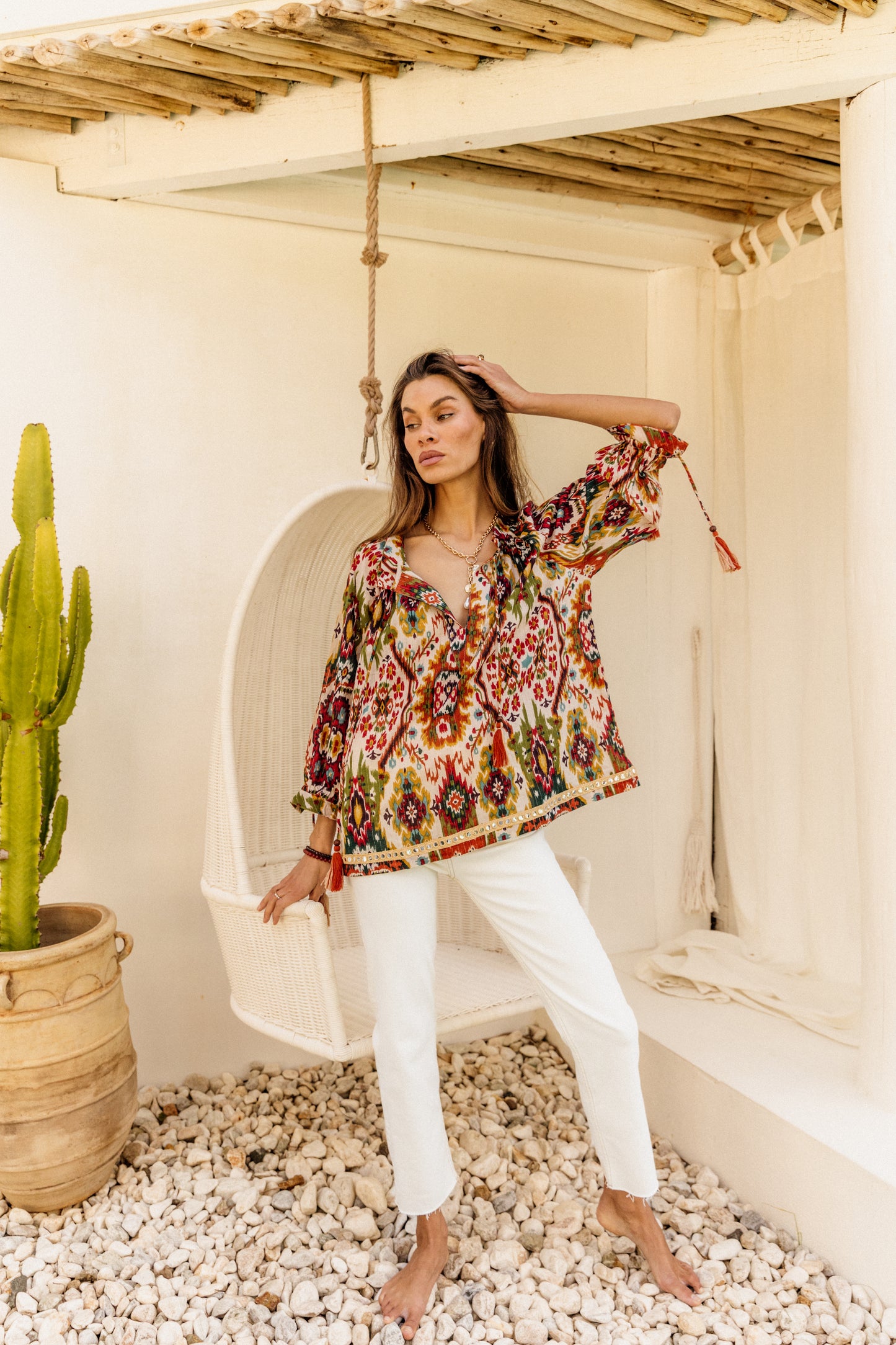 Santorini Top in Moon Beam Ikat