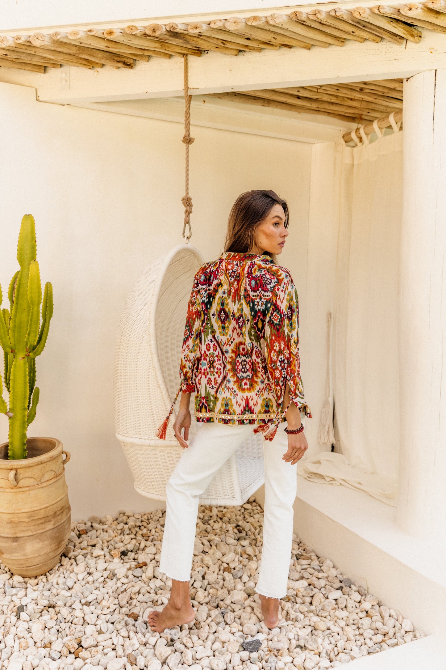 Santorini Top in Moon Beam Ikat