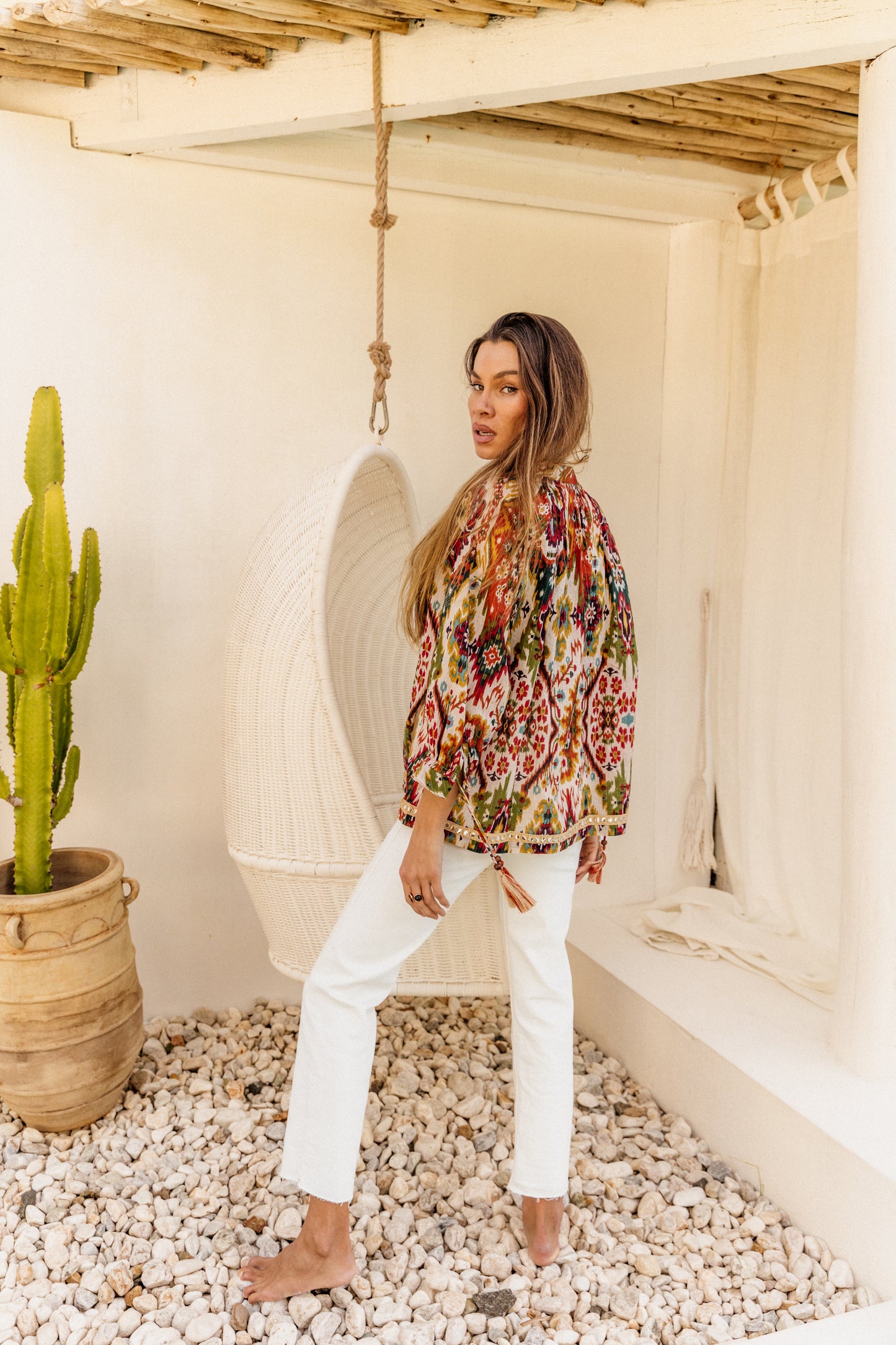 Santorini Top in Moon Beam Ikat
