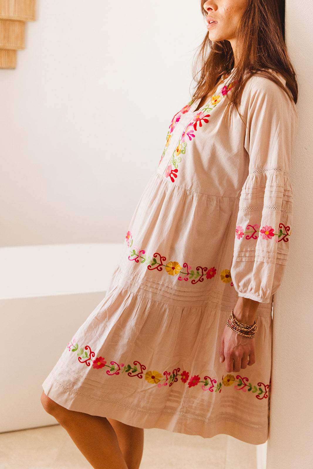 Clover Dress Moon Beam with Aari Embroidery