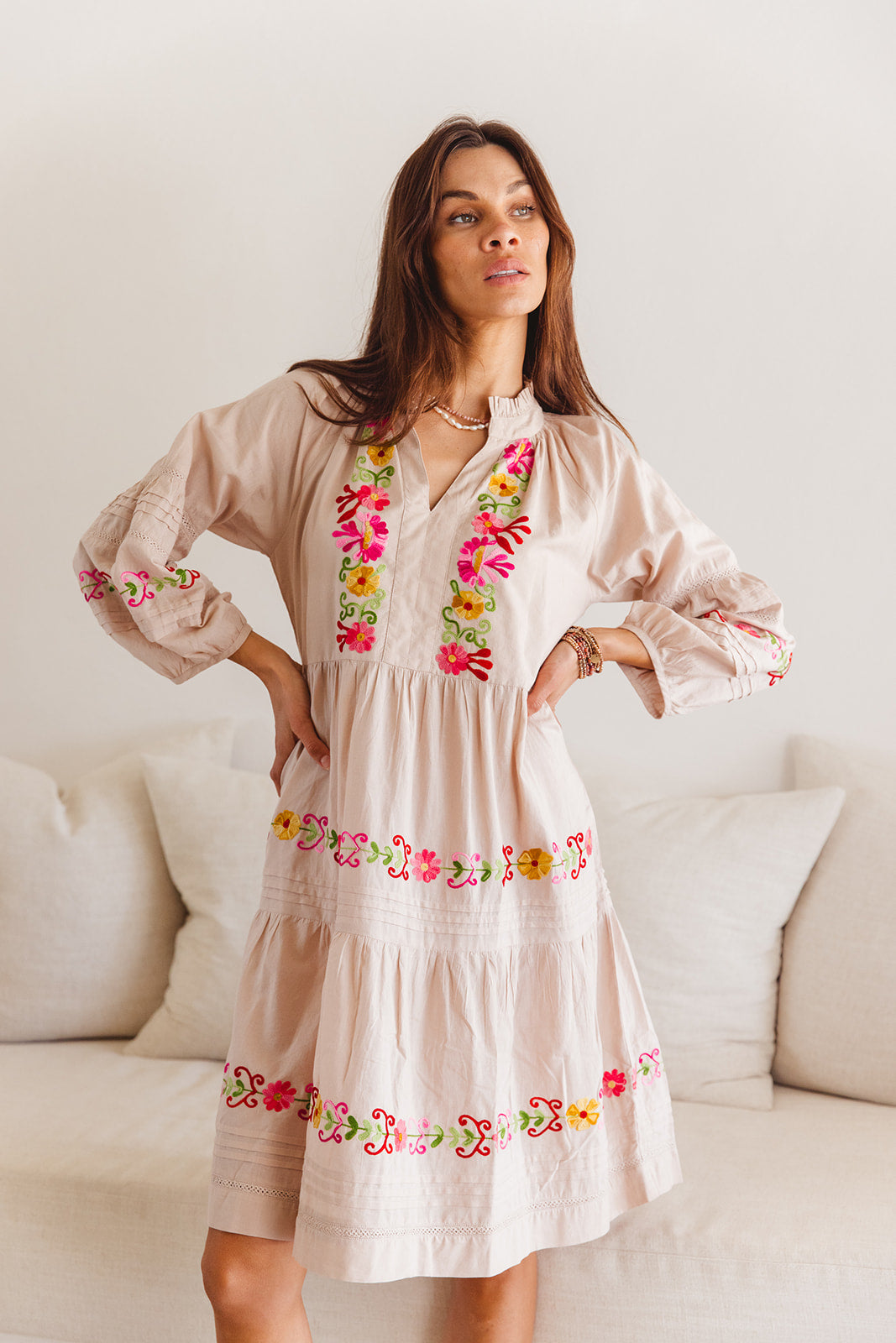 Clover Dress Moon Beam with Aari Embroidery