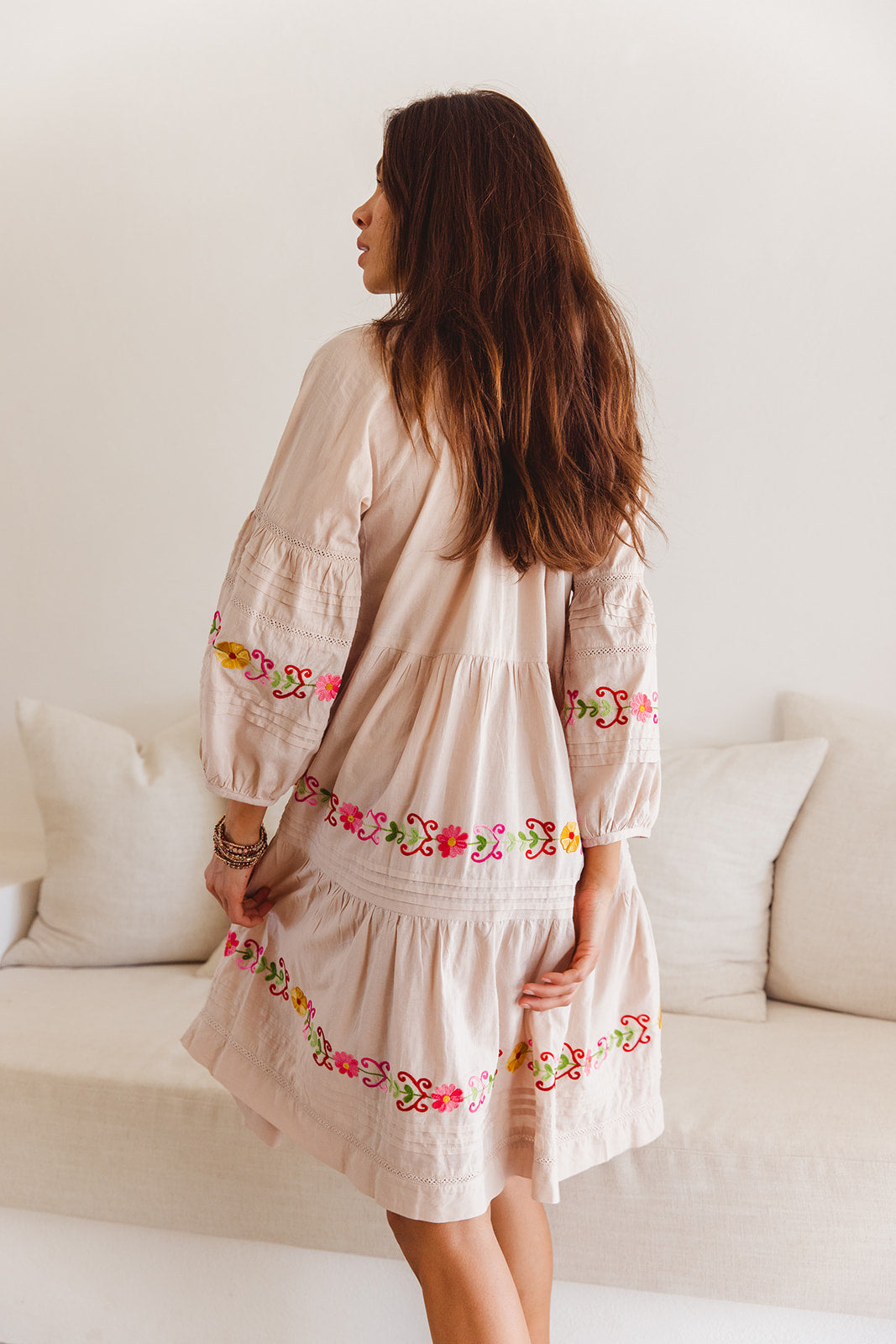 Clover Dress Moon Beam with Aari Embroidery