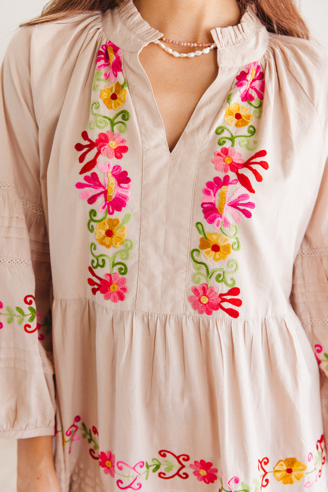 Clover Dress Moon Beam with Aari Embroidery