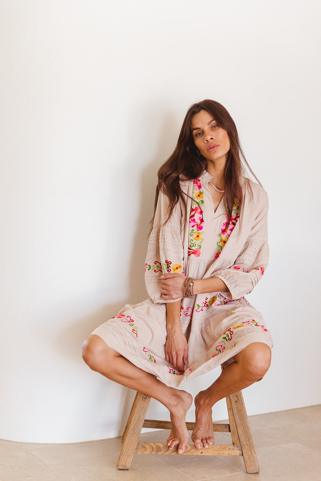 Clover Dress Moon Beam with Aari Embroidery