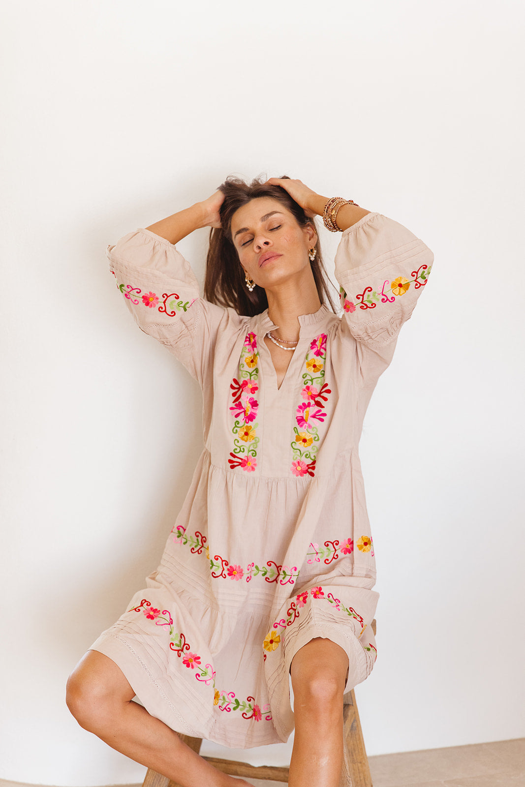 Clover Dress Moon Beam with Aari Embroidery
