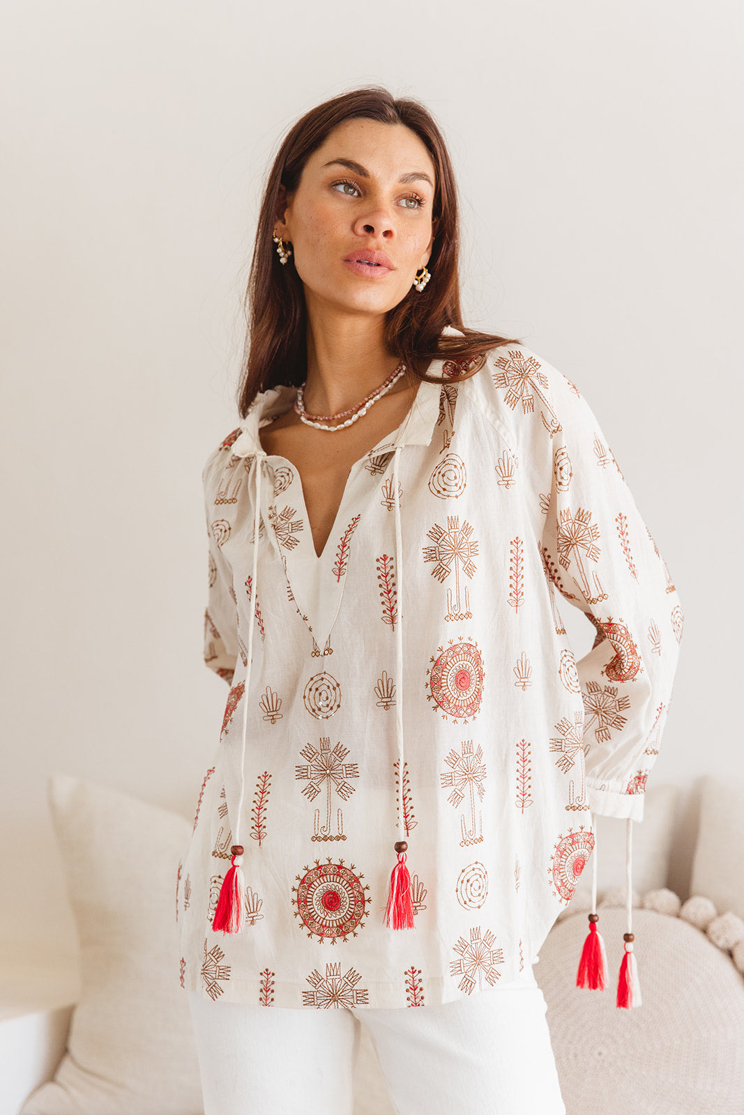 Santorini Top in Temple Embroidery