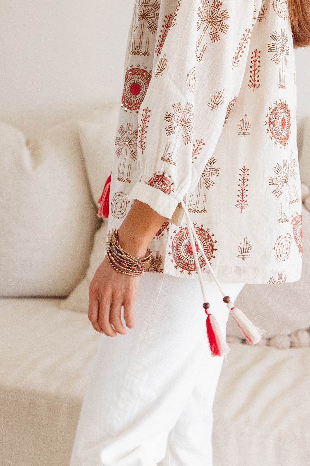 Santorini Top in Temple Embroidery