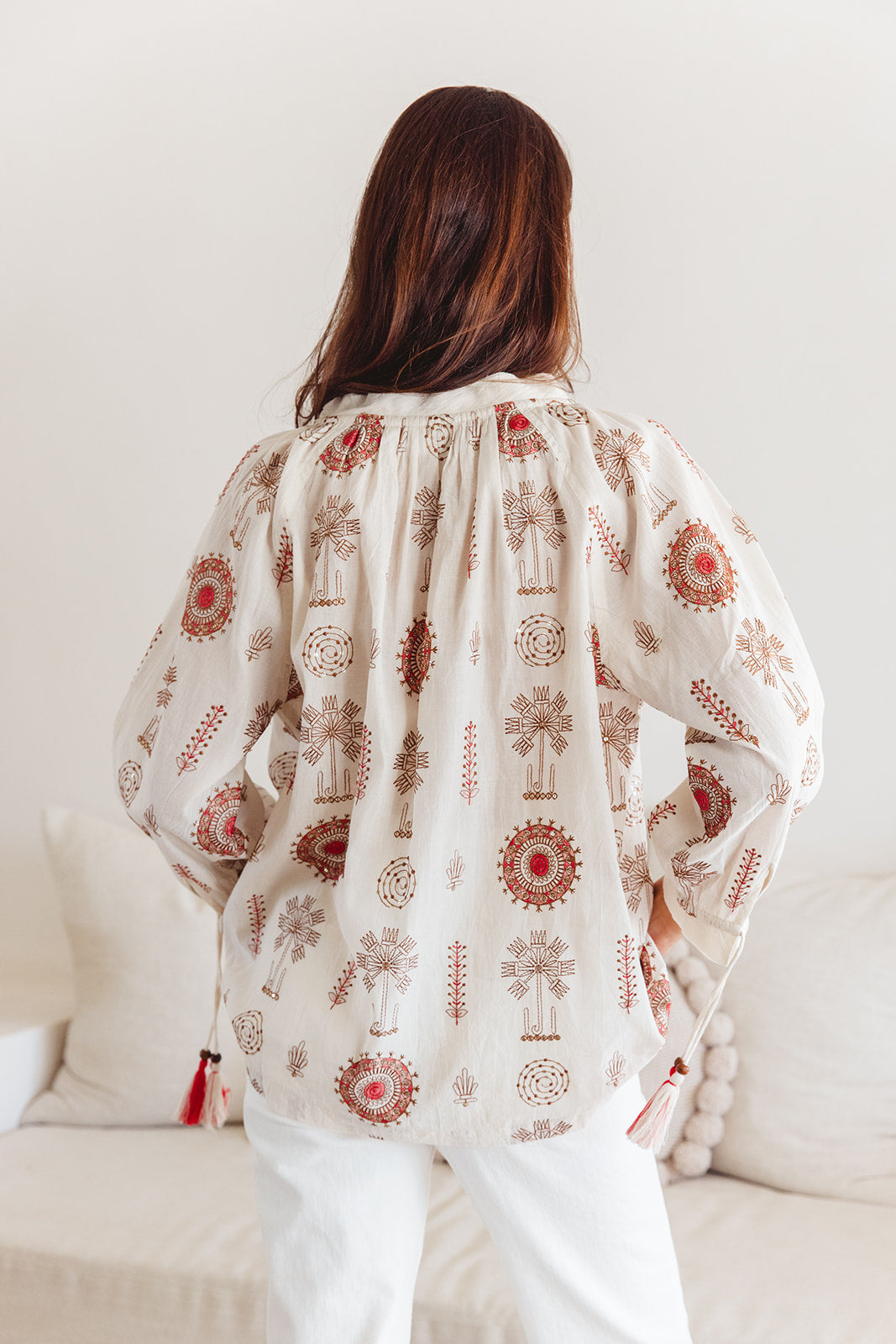 Santorini Top in Temple Embroidery