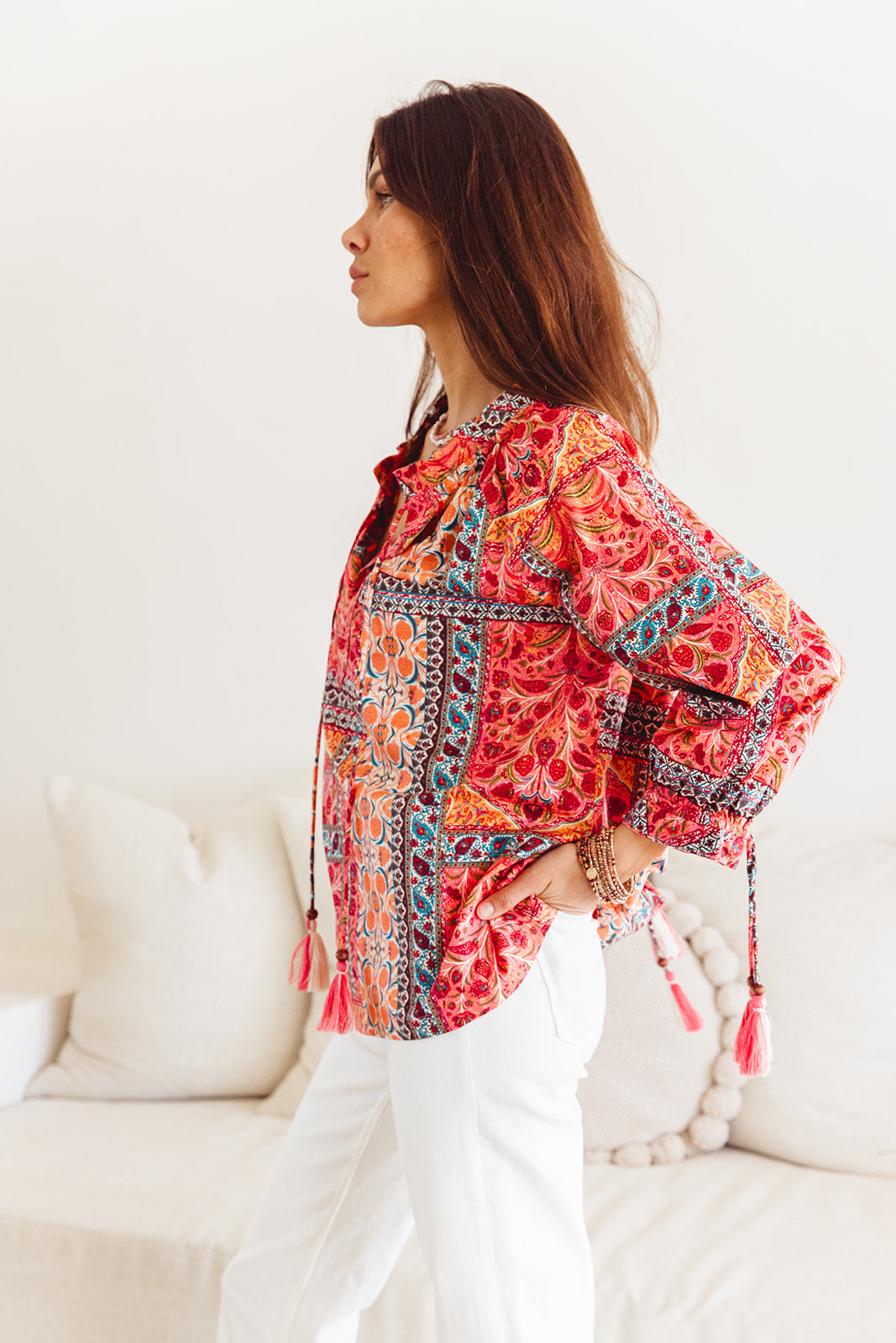 Santorini Top in Temple Print