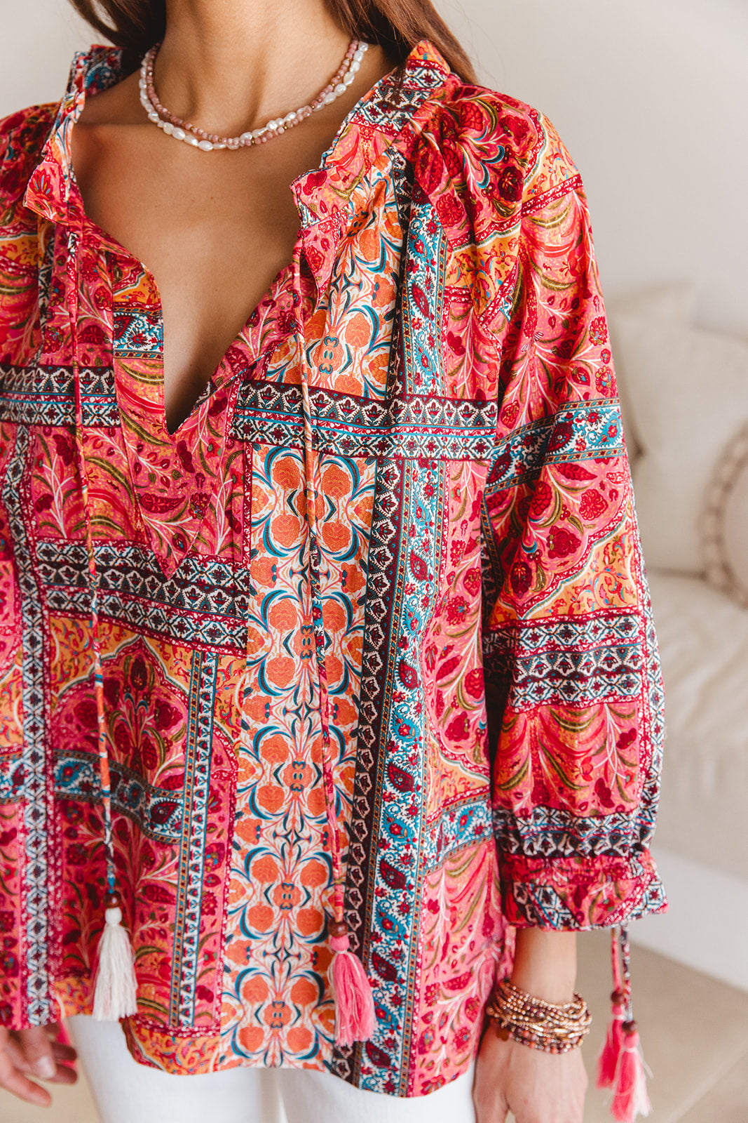 Santorini Top in Temple Print