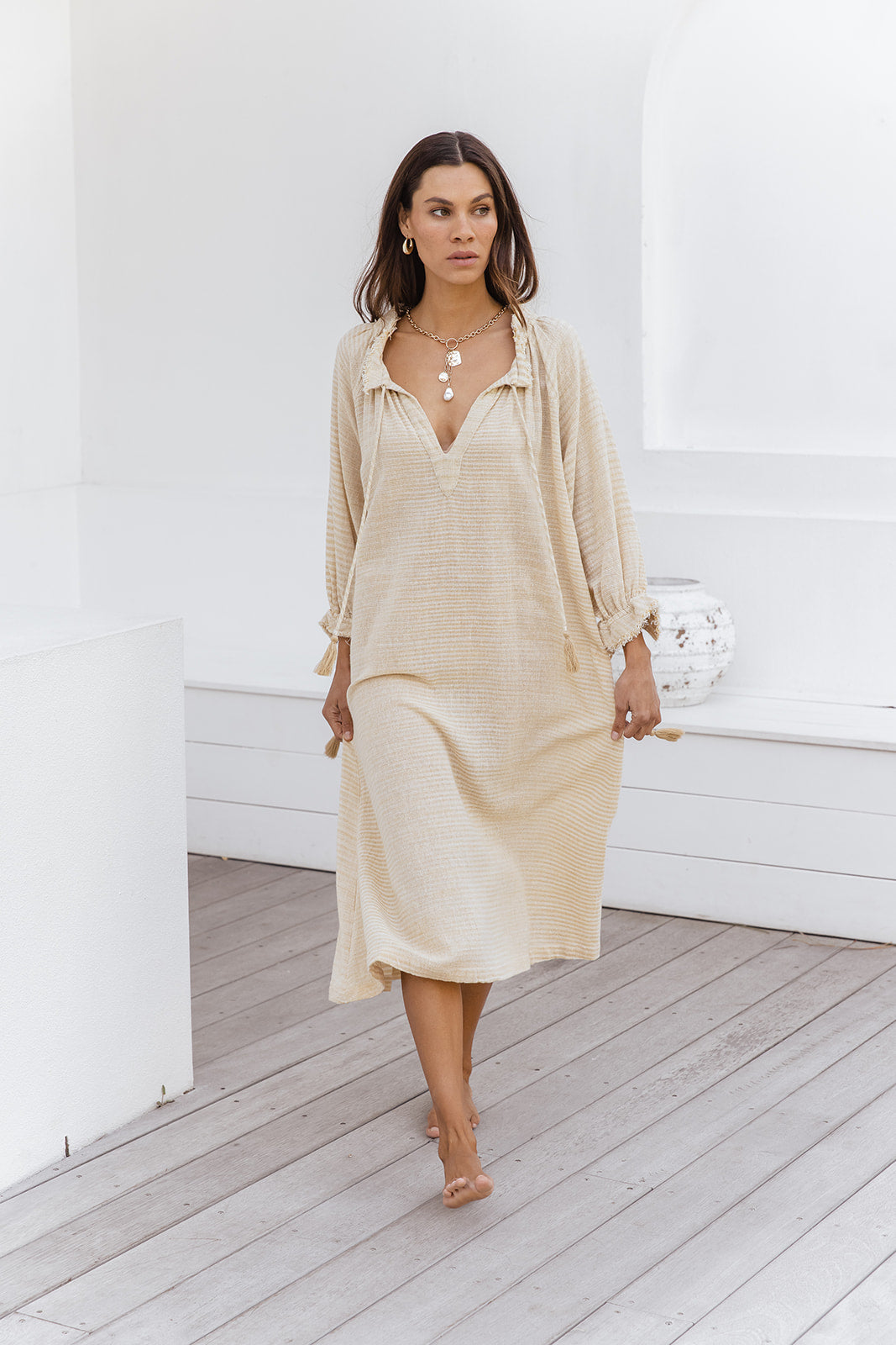 Santorini Dress - Sandy Pebble Stripe