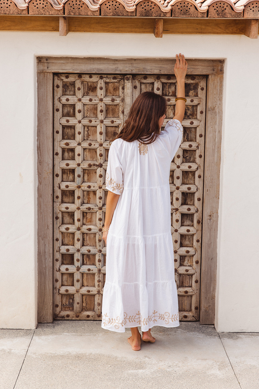 Julia Dress - White  with Imperial Aari Embroidery