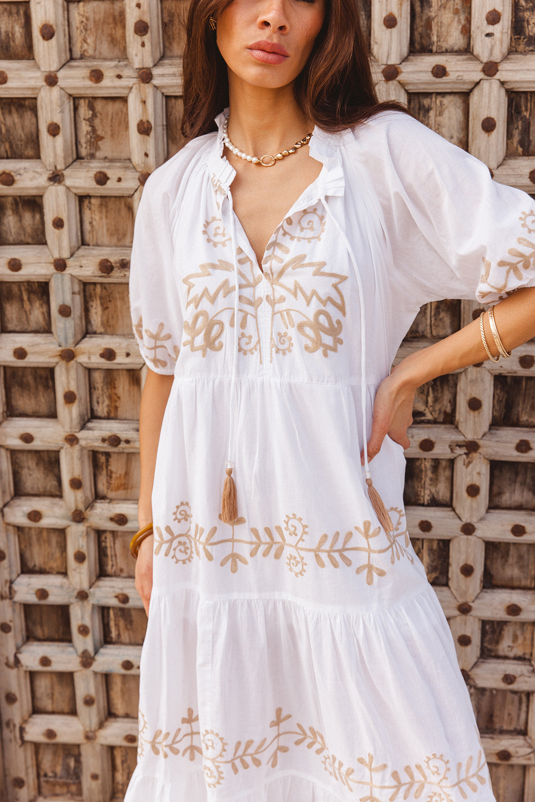 Julia Dress - White  with Imperial Aari Embroidery