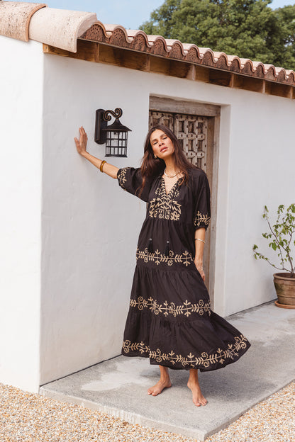 Julia Dress - Black with Imperial Aari Embroidery