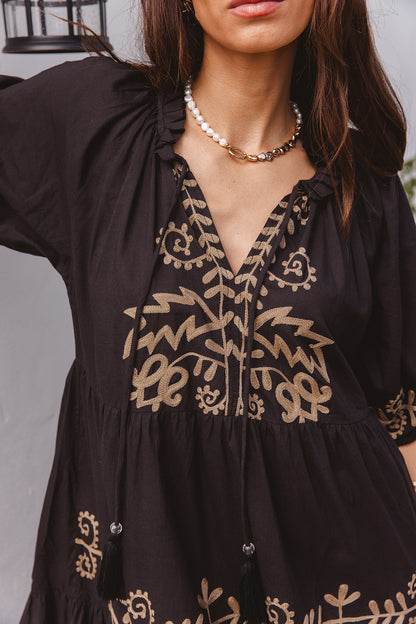 Julia Dress - Black with Imperial Aari Embroidery