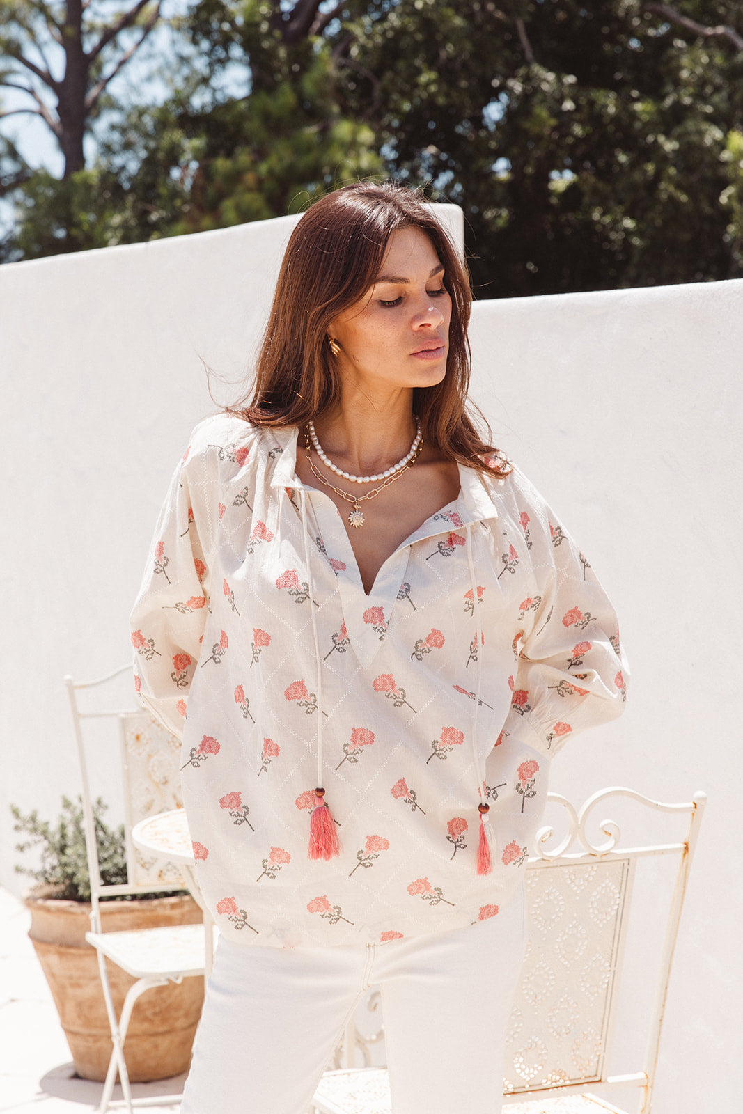 Santorini Top in Desert Roza Print