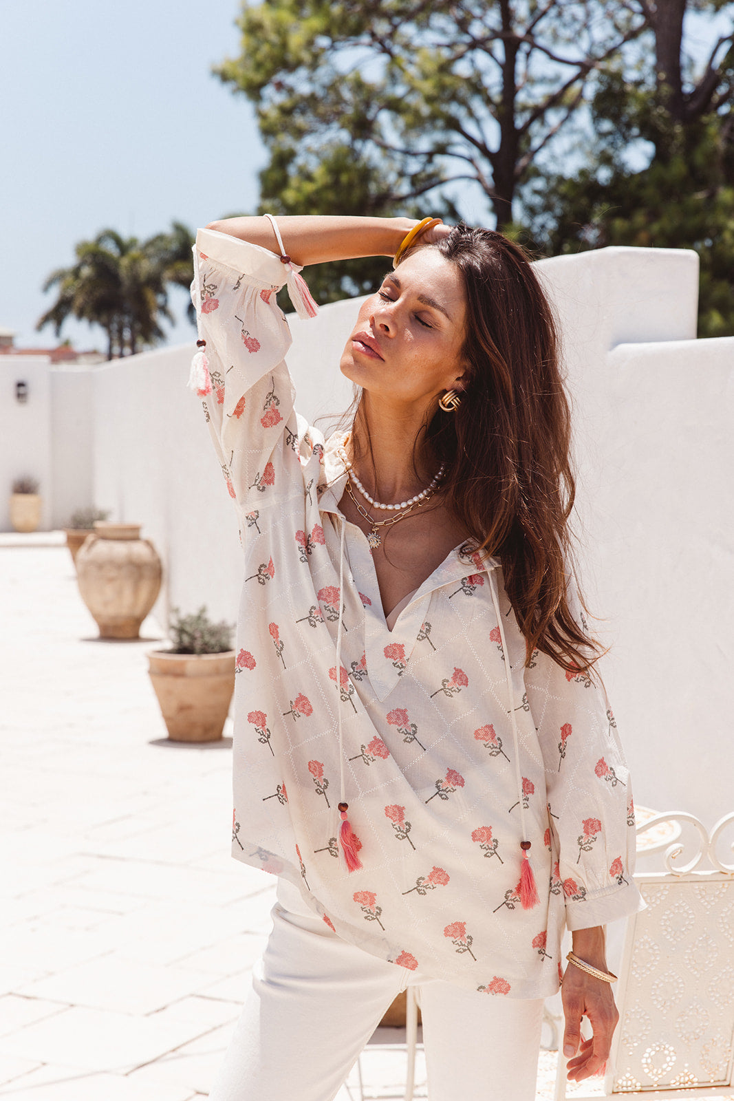 Santorini Top in Desert Roza Print
