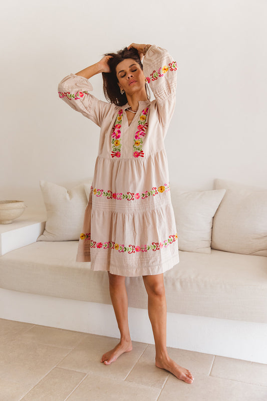 Clover Dress Moon Beam with Aari Embroidery