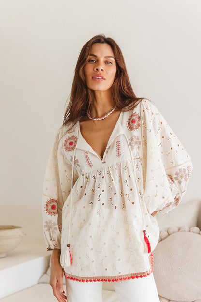 Byron Top in Temple Embroidery