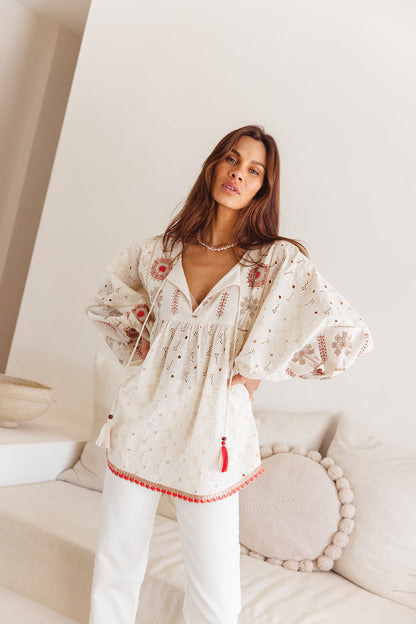 Byron Top in Temple Embroidery