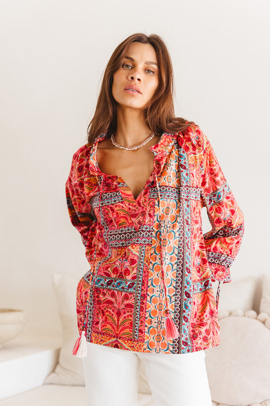 Santorini Top in Temple Print