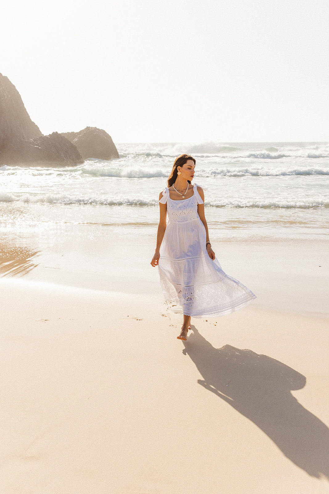 Dorris Dress in White Schiffli