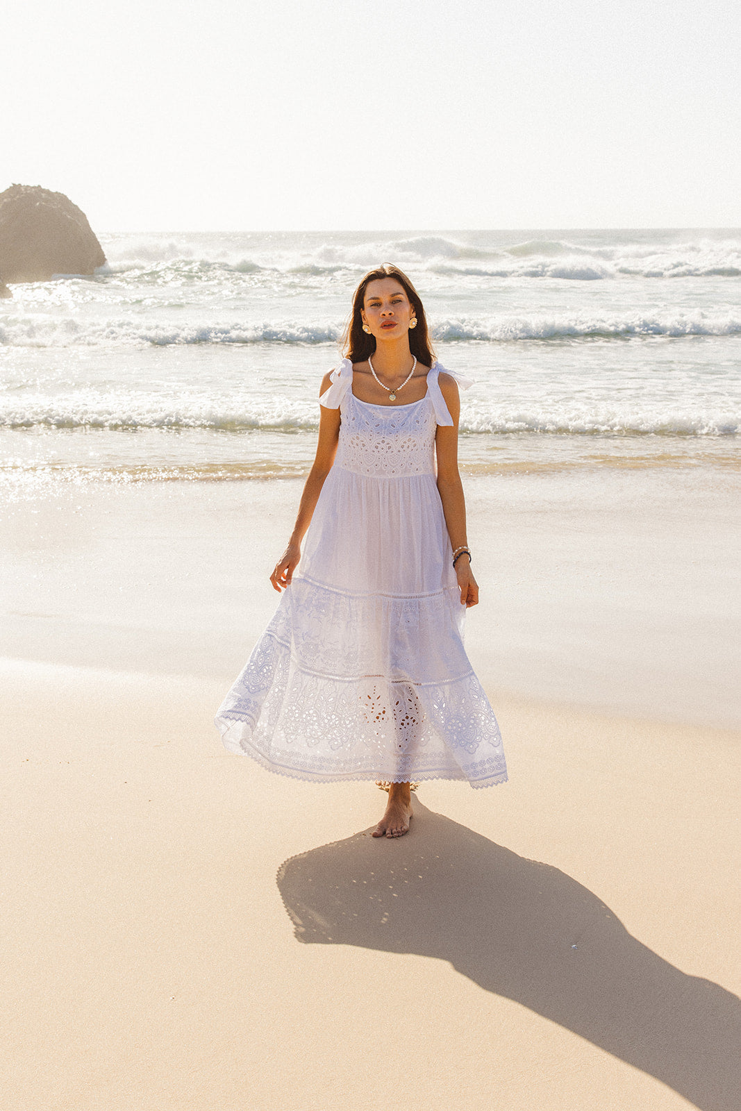 Dorris Dress in White Schiffli