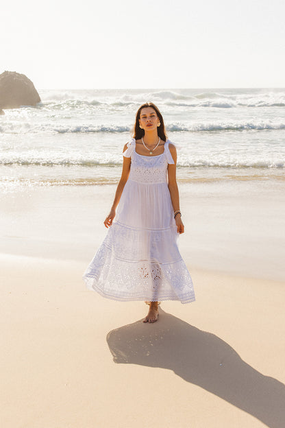 Dorris Dress in White Schiffli