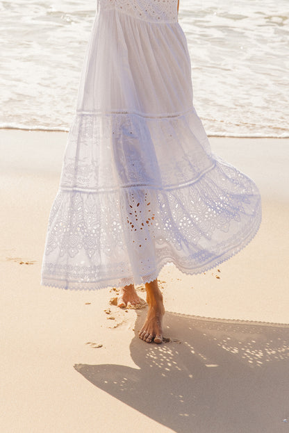 Dorris Dress in White Schiffli