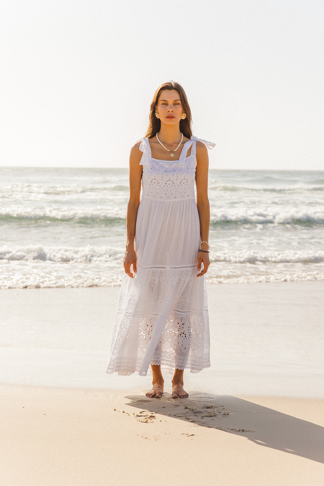 Dorris Dress in White Schiffli