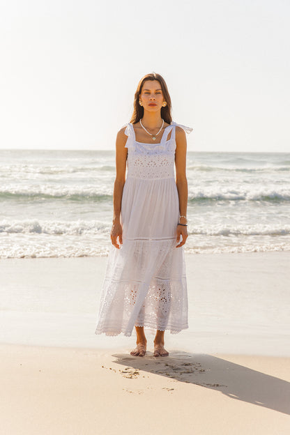 Dorris Dress in White Schiffli