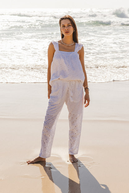 Island Pants White - Sofia Floral Schiffly