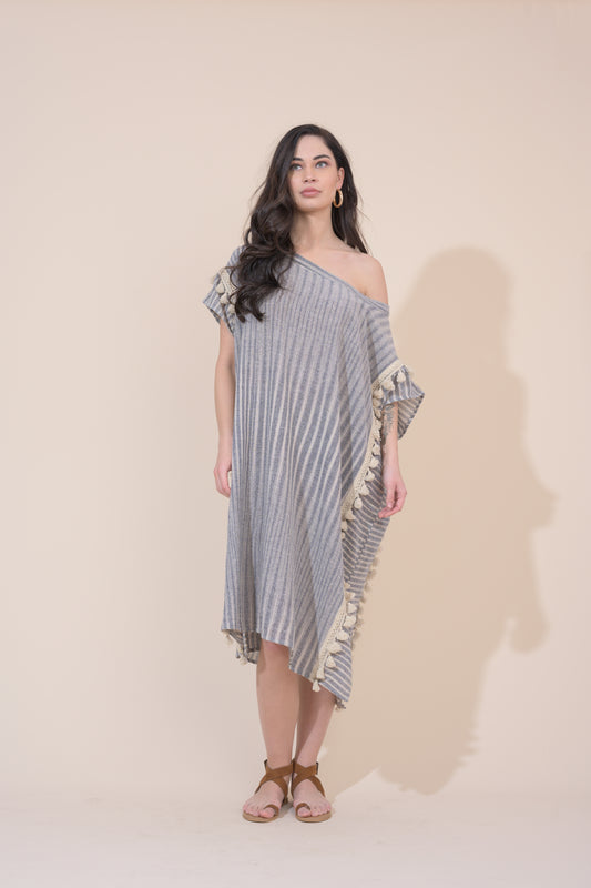 Mykonos Kaftan Dress - Navy Pebble Stripe