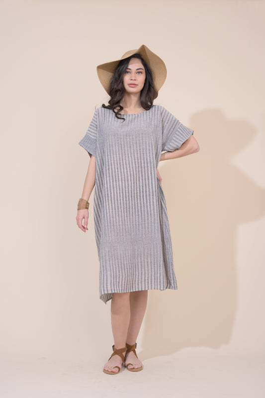 Railay Dress  - Navy Pebble Stripe