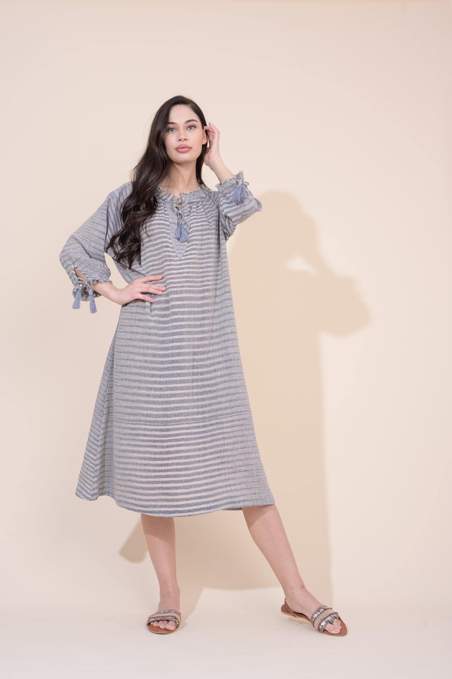 Santorini Dress  - Navy Pebble Stripe